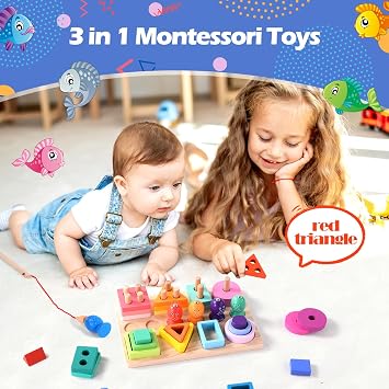 3-in-1 Wooden Fishing & Shape Matching Game - Image 2