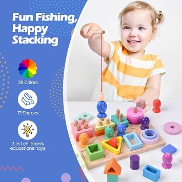 3-in-1 Wooden Fishing & Shape Matching Game - Image 3