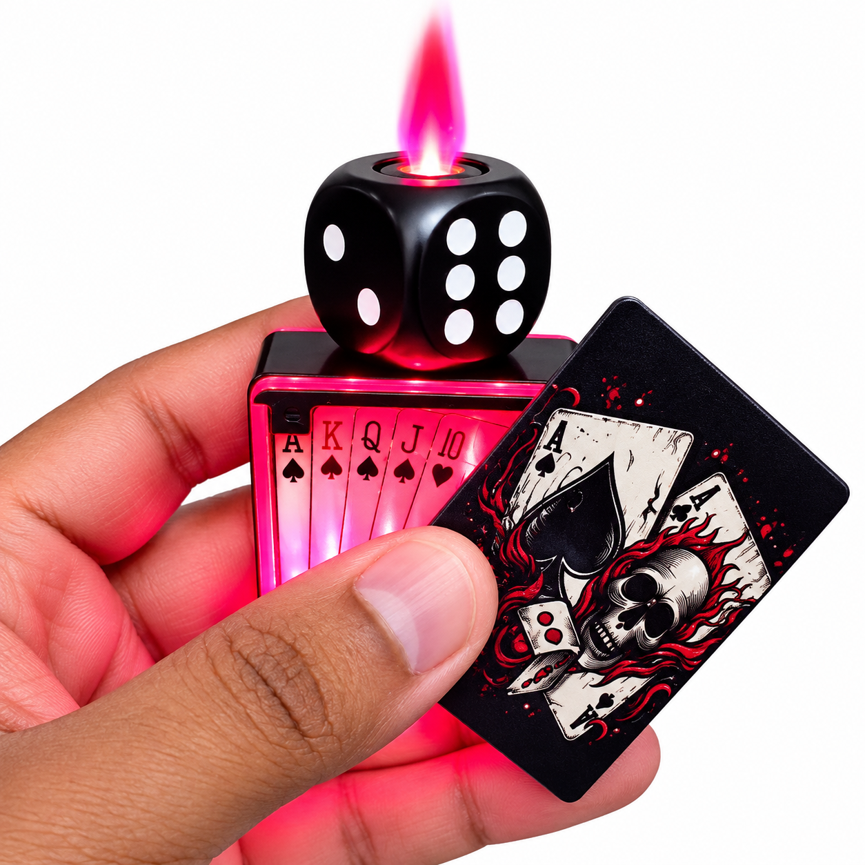 Neon Flame Dice and Spade Cards